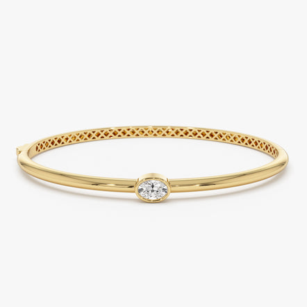 14K Gold Oval Lab Grown Diamond Bezel Bangle Bracelet - 0.55 ctw 14k Gold Ferkos Fine Jewelry