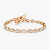 3.60 ctw 14K Gold Marquise Lab Grown Diamond Bezel Tennis Bracelet - 14k Rose Gold