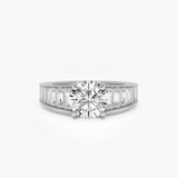 2.45 ctw 14K Gold Round Lab Grown Diamond Baguette Engagement Ring 14k White Gold Ferkos Fine Jewelry