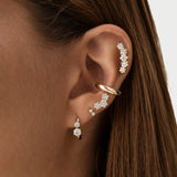 0.20 ctw 14K Gold Triple Flower Cluster Lab Grown Diamond Piercing Stud, worn on model, view 3