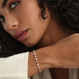 4.65 ctw 14K Gold Oval and Round Lab Grown Diamond Bezel Tennis Bracelet, worn on model