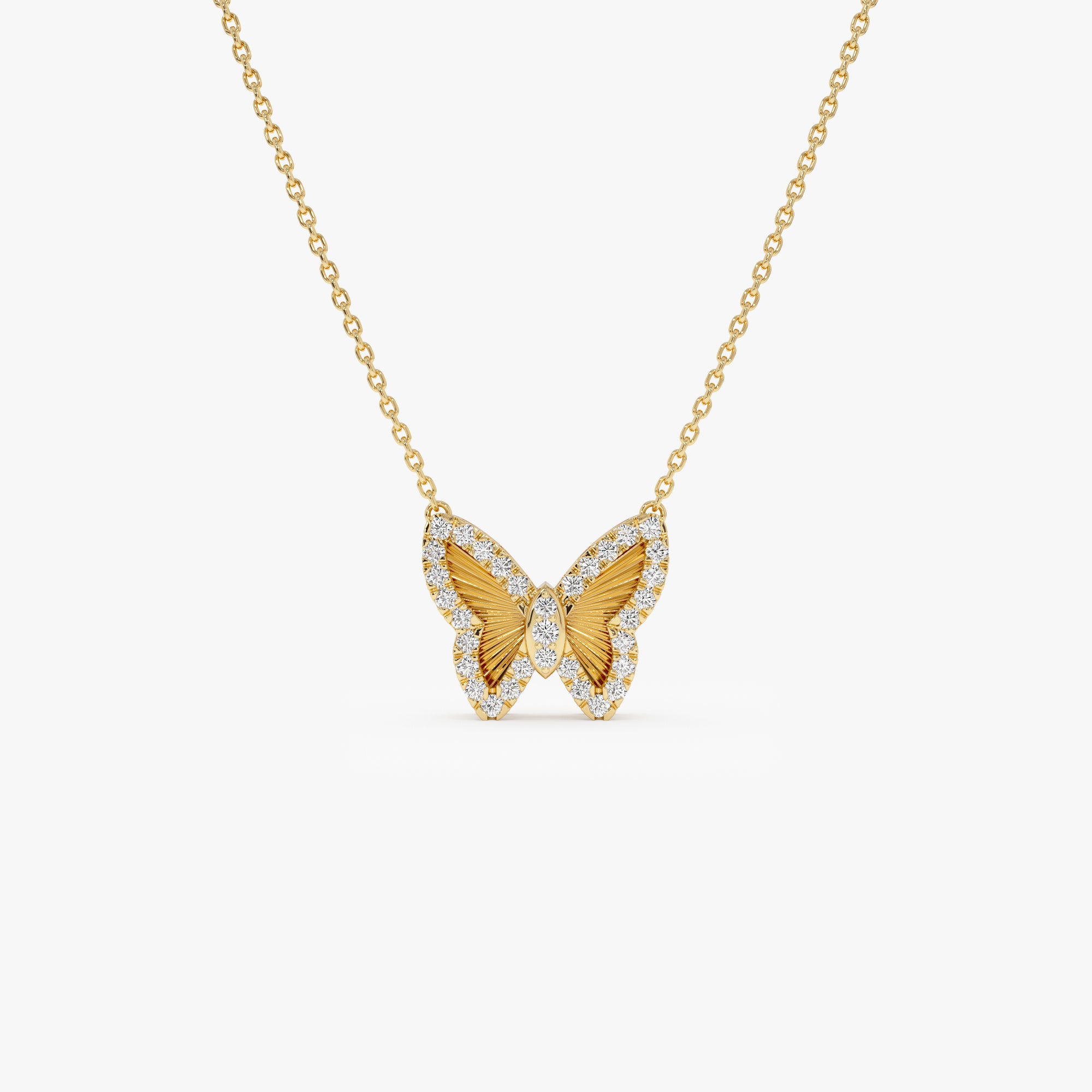 14K Gold Round Diamond Fluted Butterfly Necklace 14k Gold Ferkos Fine Jewelry