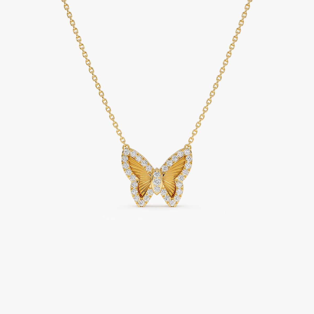 14K Gold Round Diamond Fluted Butterfly Necklace 14k Gold Ferkos Fine Jewelry
