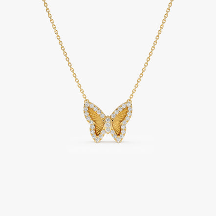 14K Gold Round Diamond Fluted Butterfly Necklace 14k Gold Ferkos Fine Jewelry