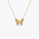 14K Gold Round Diamond Butterfly Necklace with Fluted Texture - 0.18 Ctw - 14k Gold