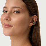 14K Gold Natural Emerald Huggie Hoop Earrings, Green Gemstone Hoops, view 2