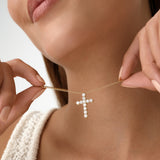 14K Gold Round Lab Grown Diamond Cross Necklace - 1.10 ctw Ferkos Fine Jewelry