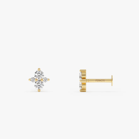14K Gold Four Diamond Cluster Lab Grown Diamond Flat Back Piercing 14k Gold Ferko's Fine Jewelry