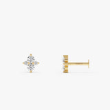 0.12 ctw 14K Gold Four Diamond Cluster Lab Grown Diamond Flat Back Stud - 14k Gold