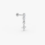 0.09 ctw 14K Gold Star Dangle Lab Grown Diamond Flat Back Piercing - 14k White Gold