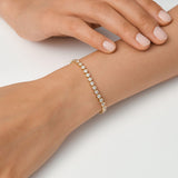 3.40 ctw 14K Gold Round Lab Grown Diamond Bezel Tennis Bracelet, worn on model, view 3