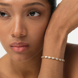 3.60 ctw 14K Gold Marquise Lab Grown Diamond Bezel Tennis Bracelet, worn on model, view 2
