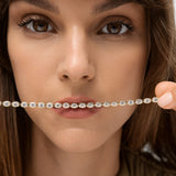 5.00 ctw 14K Gold Oval Lab Grown Diamond Bezel Tennis Bracelet, worn on model