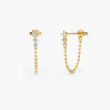 14K Gold Round Diamond Beaded Chain Drop Stud Earrings - 0.21 Ctw 14k Gold Ferko's Fine Jewelry