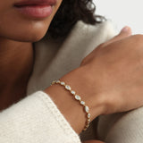 4.65 ctw 14K Gold Oval and Round Lab Grown Diamond Bezel Tennis Bracelet, worn on model, view 2