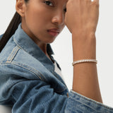 10.20 ctw 14K Gold Oval Lab Grown Diamond Tennis Bracelet, worn on model, view 2