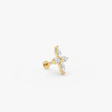 14K Gold Marquise Lab Grown Diamond Flower Flat Back Stud Ferko's Fine Jewelry