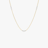 14K Gold Round Lab Grown Diamond Drilled Trio Station Necklace - 0.95 ctw 14 Inches Ferkos Fine Jewelry