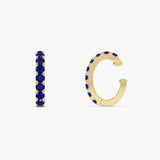 14K Gold Round Sapphire Huggie Hoops, Natural Blue Gemstone Earrings - 14k Gold