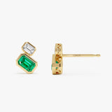 1.26 ctw 14K Lab Grown Emerald & Emerald Cut Diamond Toi et Moi Stud Earrings Ferko's Fine Jewelry