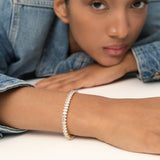 10.20 ctw 14K Gold Oval Lab Grown Diamond Tennis Bracelet, worn on model, view 3