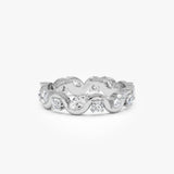 14K Gold Marquise and Round Lab Grown Diamond Wave Eternity Ring - 1.05 ctw 14k White Gold Ferkos Fine Jewelry
