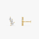 0.19 ctw 14K Gold Marquise Lab Grown Diamond Flat Back Piercing Stud - 14k Gold