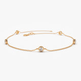 14K Gold Round Diamond Station Bracelet, Bezel Set Diamonds by the Yard - 14k Rose Gold