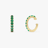 14K Gold Natural Emerald Huggie Hoop Earrings, Green Gemstone Hoops - 14k Gold