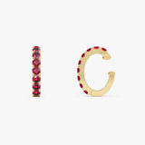 14K Gold Natural Ruby Huggie Hoop Earrings, Red Gemstone Hoops - 14k Gold