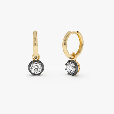 14K Gold Round Lab Grown Diamond Georgian Style Huggie Earrings - 1.55 ctw 14k Gold Ferko's Fine Jewelry