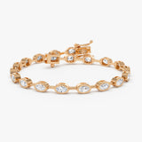 3.75 ctw 14K Gold Oval Lab Grown Diamond Bezel Tennis Bracelet - 14k Rose Gold