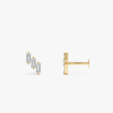 0.16 ctw 14K Gold Baguette Lab Grown Diamond Flat Back Piercing - 14k Gold