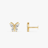 0.19 ctw 14K Gold Marquise Lab Grown Diamond Butterfly Flat Back Piercing - 14k Gold