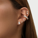 0.05 ctw 14K Gold Arrow Lab Grown Diamond Cartilage Stud Earring, worn on model, view 3