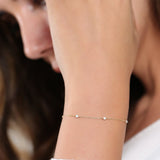 14K  Round Diamond Five Station Bracelet - 0.20 Ctw, worn on model, view 2