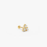 0.10 ctw 14K Gold Round Lab Grown Diamond Trio Flat Back Piercing - 14k Gold, view 2