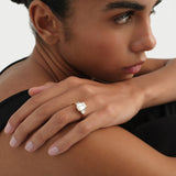 3.80 ctw 14K Gold Emerald Cut Lab Grown Diamond Three Stone Engagement Ring Ferko's Fine Jewelry