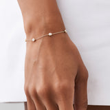 14K Gold Round Diamond Station Bracelet, Bezel Set Diamonds by the Yard, worn on model
