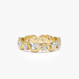 14K Gold Marquise and Round Lab Grown Diamond Wave Eternity Ring - 1.05 ctw 14k Gold Ferkos Fine Jewelry