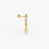 0.09 ctw 14K Gold Star Dangle Lab Grown Diamond Flat Back Piercing - 14k Gold