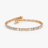 6.00 ctw 14K Gold Baguette & Round Lab Grown Diamond Tennis Bracelet - 14k Rose Gold