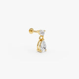 0.36 ctw 14K Gold Double Pear Lab Grown Diamond Flat Back Piercing - 14k Gold, view 2