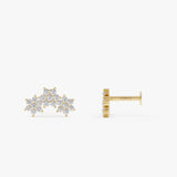 0.20 ctw 14K Gold Triple Flower Cluster Lab Grown Diamond Piercing Stud - 14k Gold