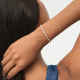 5.25 ctw 14K Gold Pear Lab Grown Diamond Tennis Bracelet, worn on model, view 3