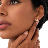 14K Gold Natural Diamond Butterfly Stud Earrings - 0.38 Ctw, worn on model, view 2
