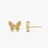 14K Gold Natural Diamond Butterfly Stud Earrings - 0.38 Ctw - 14k Gold, view 2