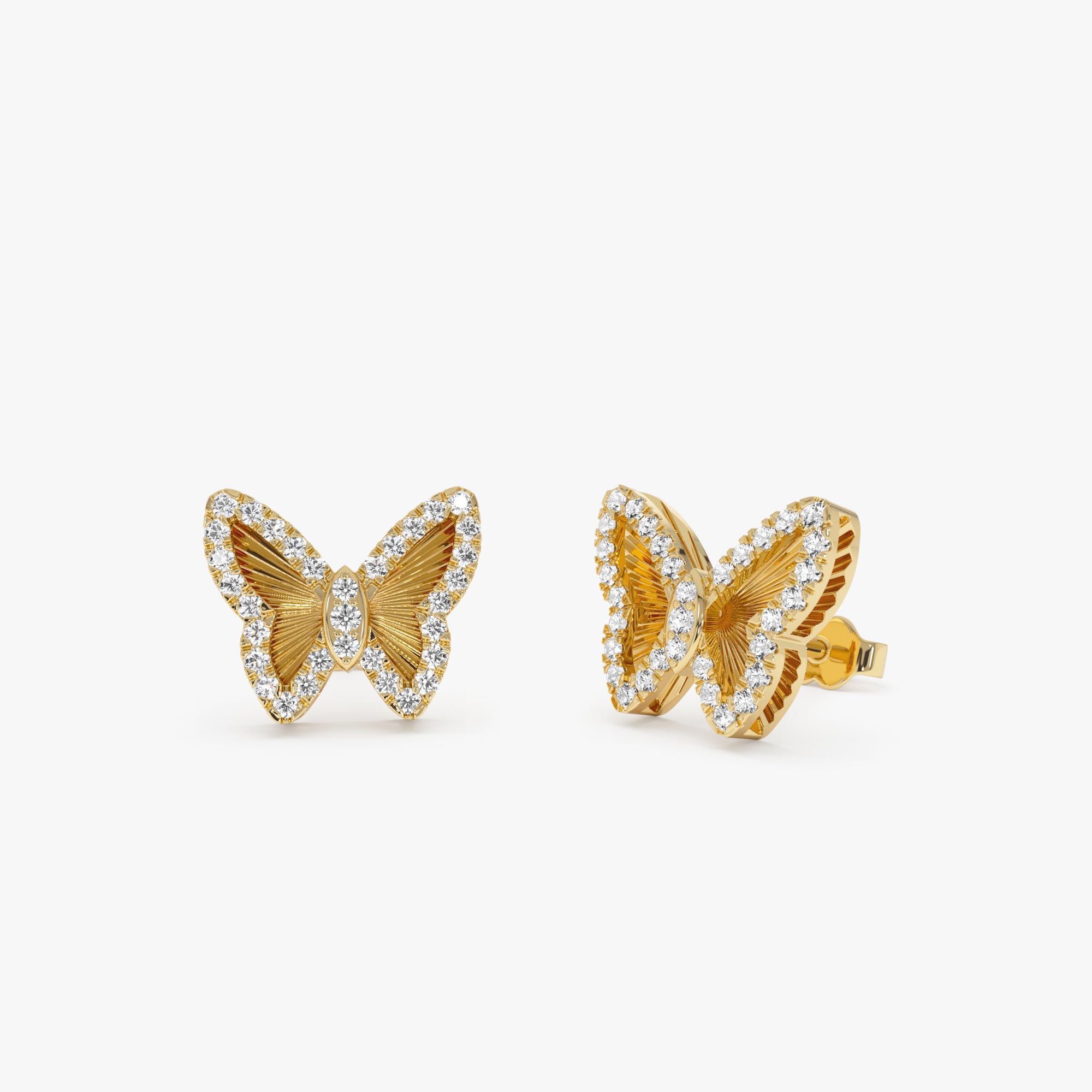 14K Gold Natural Diamond Fluted Butterfly Stud Earrings 14k Gold Ferkos Fine Jewelry