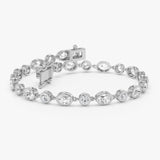 4.65 ctw 14K Gold Oval and Round Lab Grown Diamond Bezel Tennis Bracelet - 14k White Gold