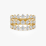 1.70 ctw 14K Gold Round Lab Grown Diamond Three Row Wide Band Ring 14k Gold Ferko's Fine Jewelry